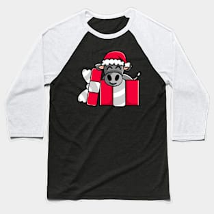 Cute Angus Cow in Christmas Gift Baseball T-Shirt